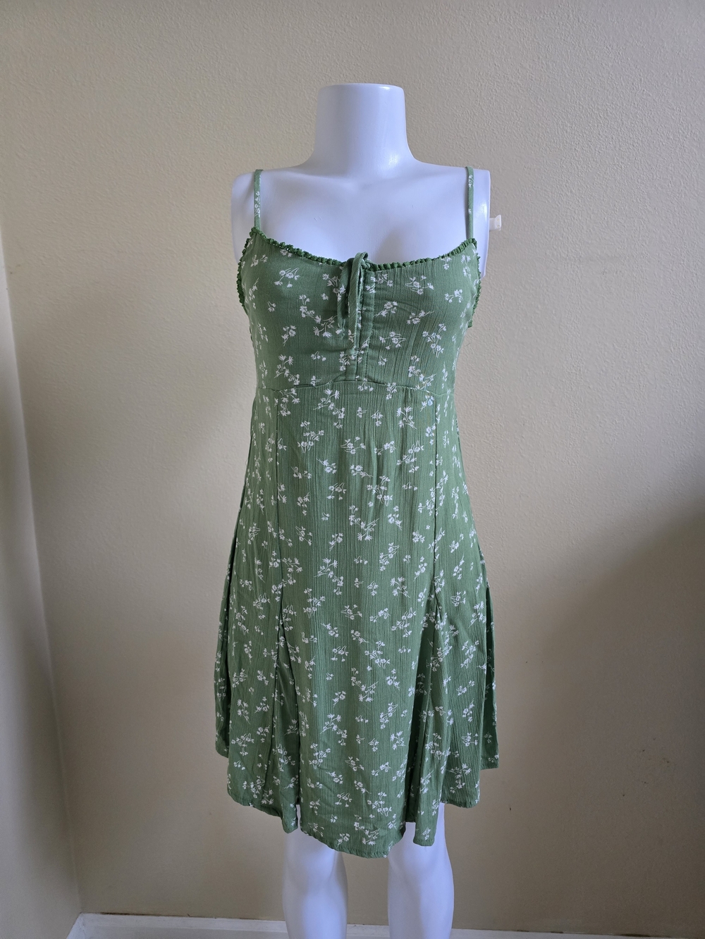 Sage Green Floral Midi Dress with Tie-Front Detail